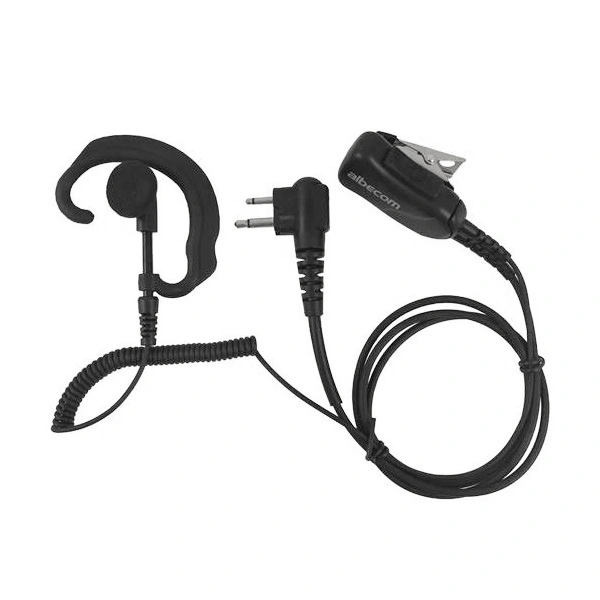 Albecom jaktradio headset med öronsnäcka, öronbygel och PTT-knapp med kabel