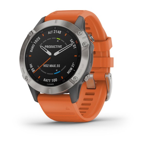 Garmin fēnix® 6 Sapphire, titan med orange armband